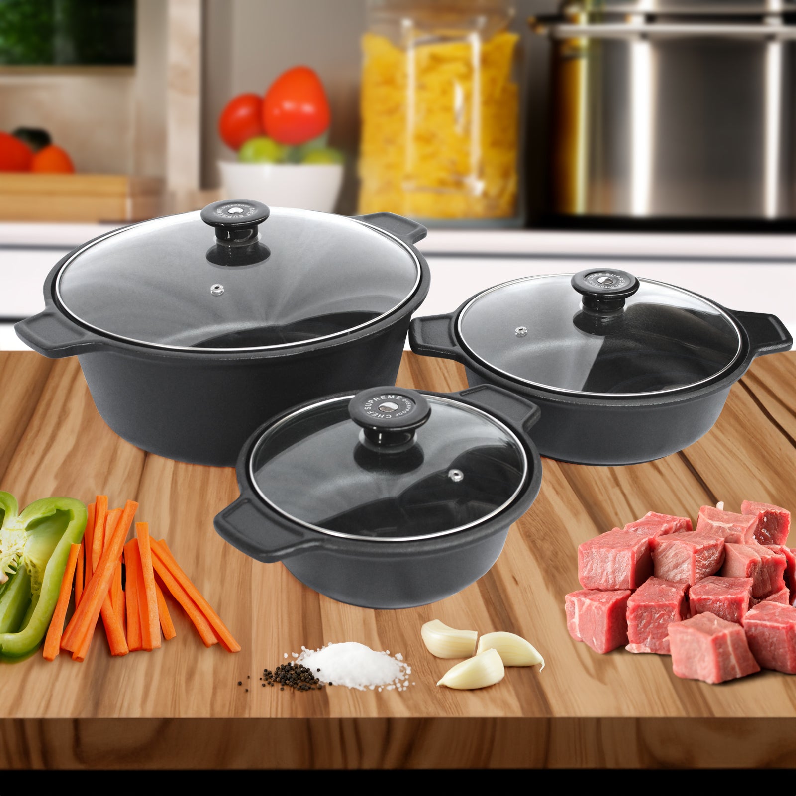 3pc Cast Iron Casserole Dish Set