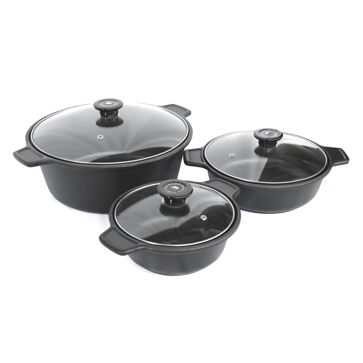 3 Piece Cast Iron Casserole Dish Set with Glass Lids