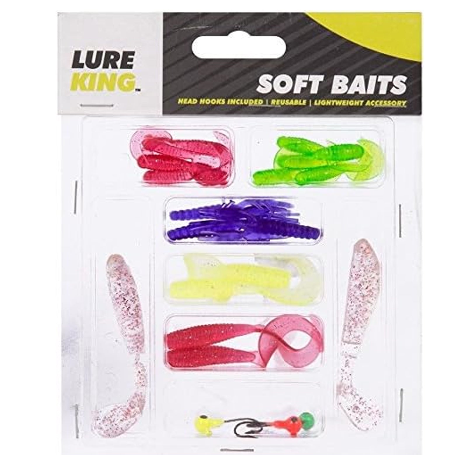 Lure King 22pc Soft Baits Set Fishing Tackle Head Hooks Lures Vibrant Coloured Jig Worms
