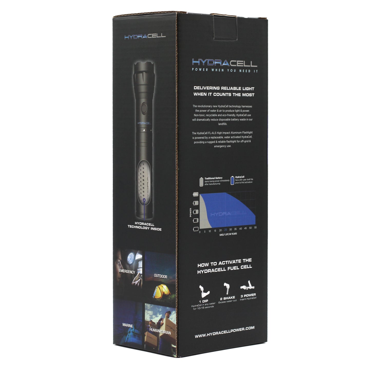 HydraCell Flashlight Torch Back of Box