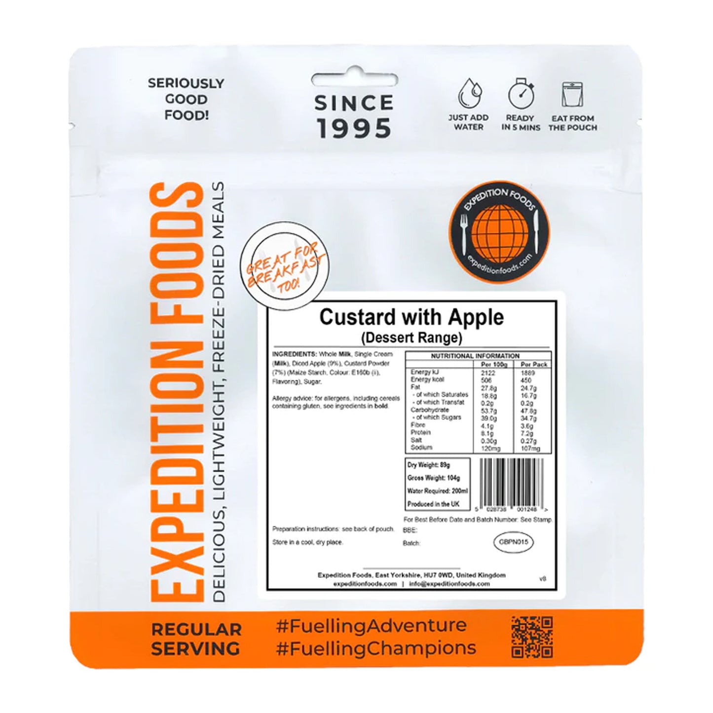 Expedition Foods Custard with Apple Dessert Long Life Meal