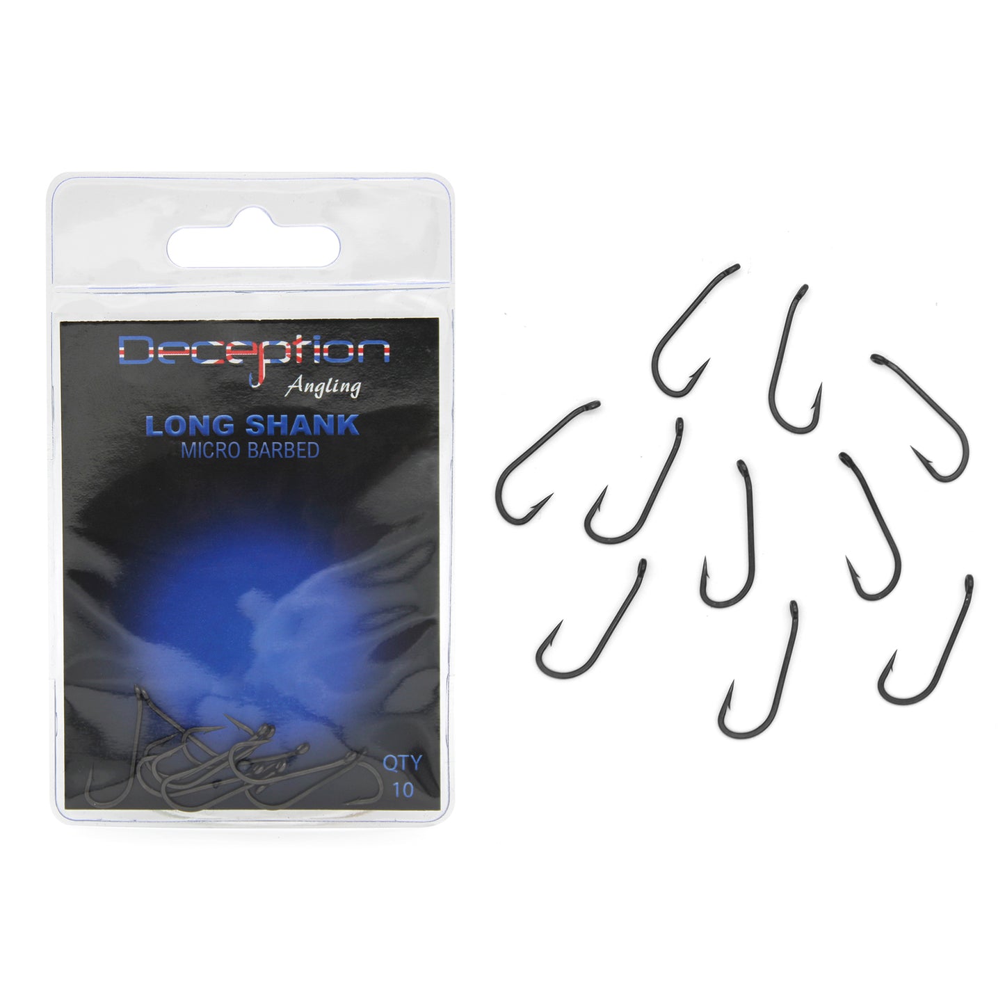 Deception Angling Long Shank Micro Barbed Fishing Hooks Pack of 10