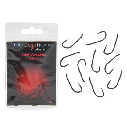 Deception Angling Long Shank Barbless Fishing Hooks Pack of 10