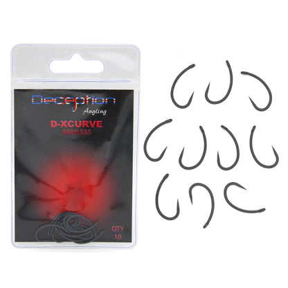 Deception Angling D-XCurve Barbless Fishing Hooks Pack of 10