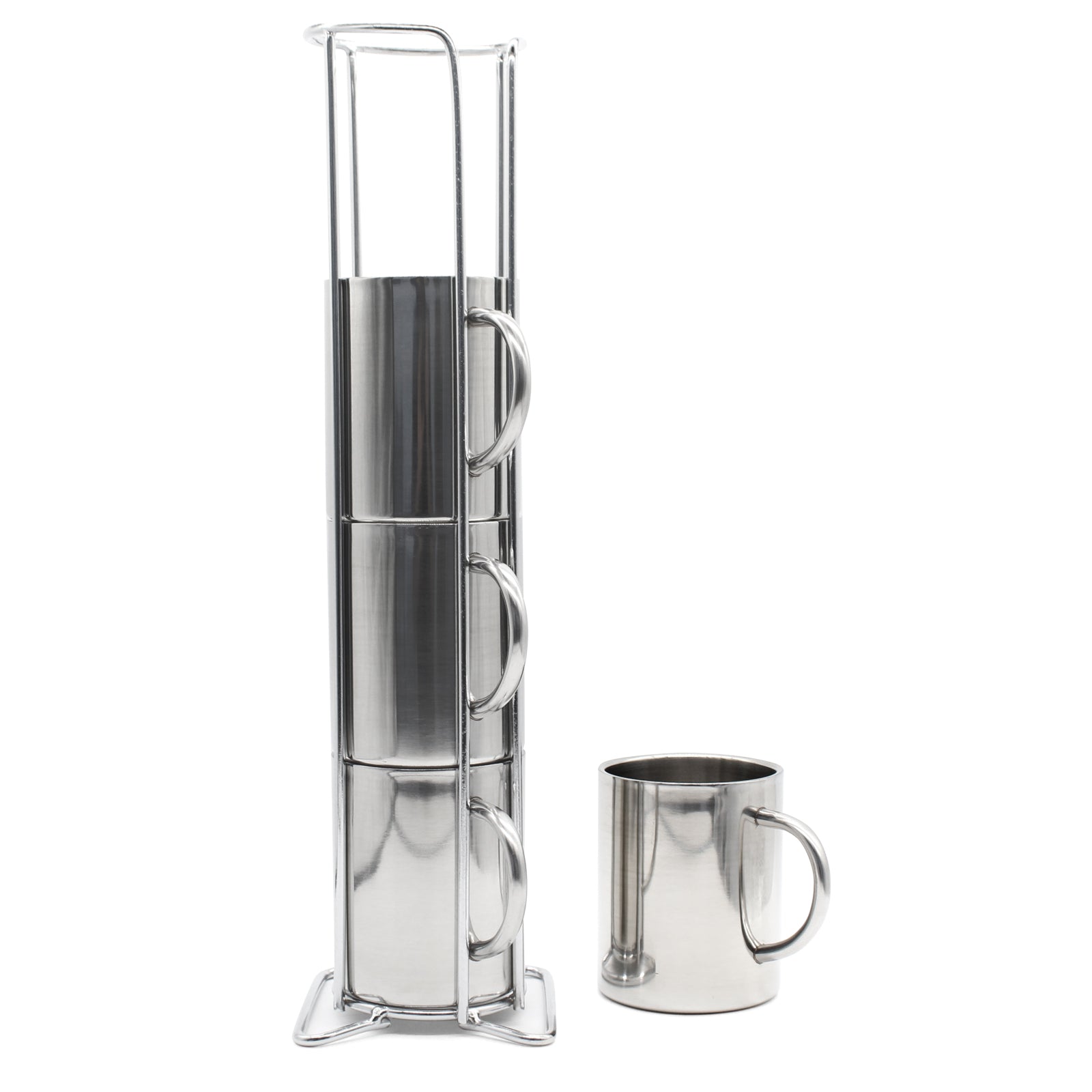 Stainless Steel Drinking Mug Set with Tower Holder