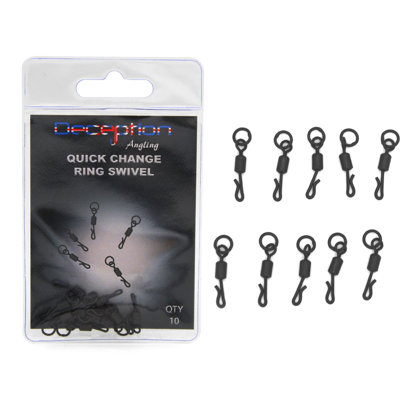 Deception Angling Quick Change Ring Swivels for Fishing - Pack of 10