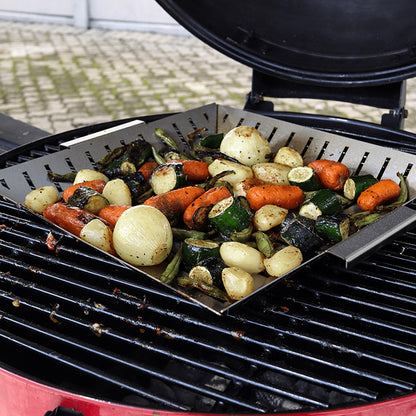 Grilling Basket on BBQ with Vegetables