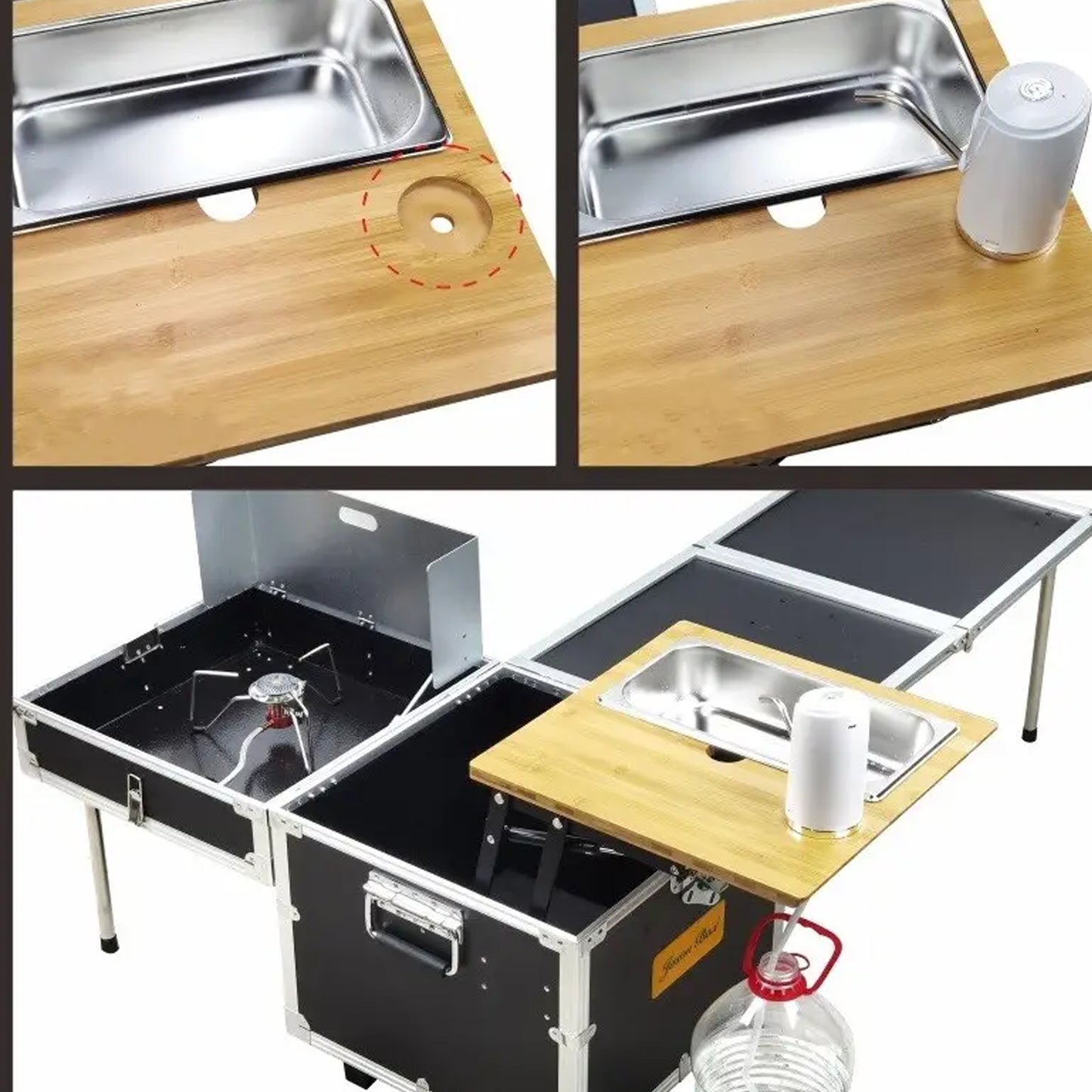 Portable kitchen with sink and battery powered water tap