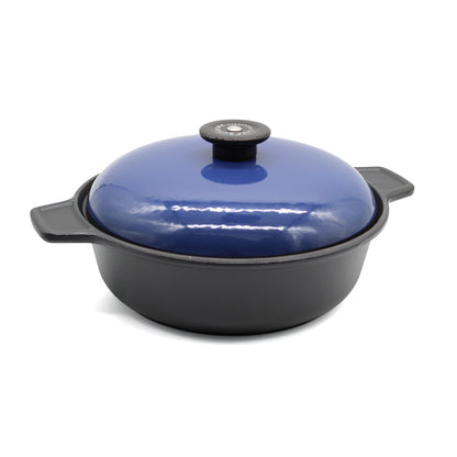 3pc Cast Iron Casserole Pots with Blue Lids