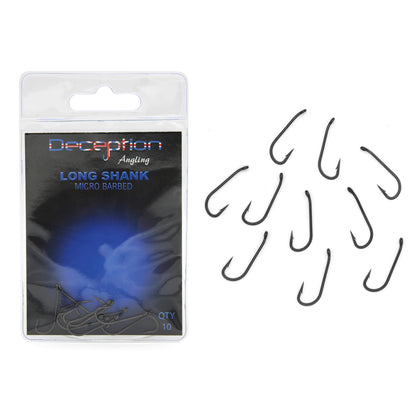 Deception Angling Long Shank Micro Barbed Fishing Hooks Pack of 10