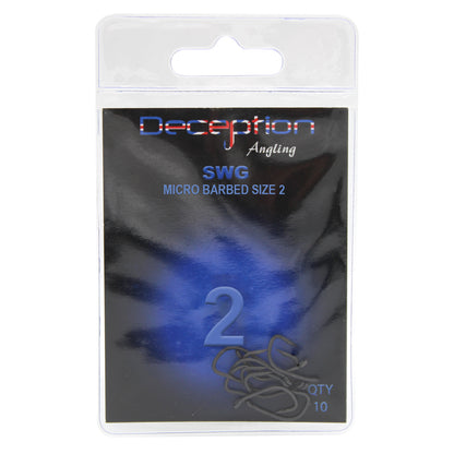 Deception Angling SWG Micro Barbed Hooks Size 2 Pack of 10 for Fishing