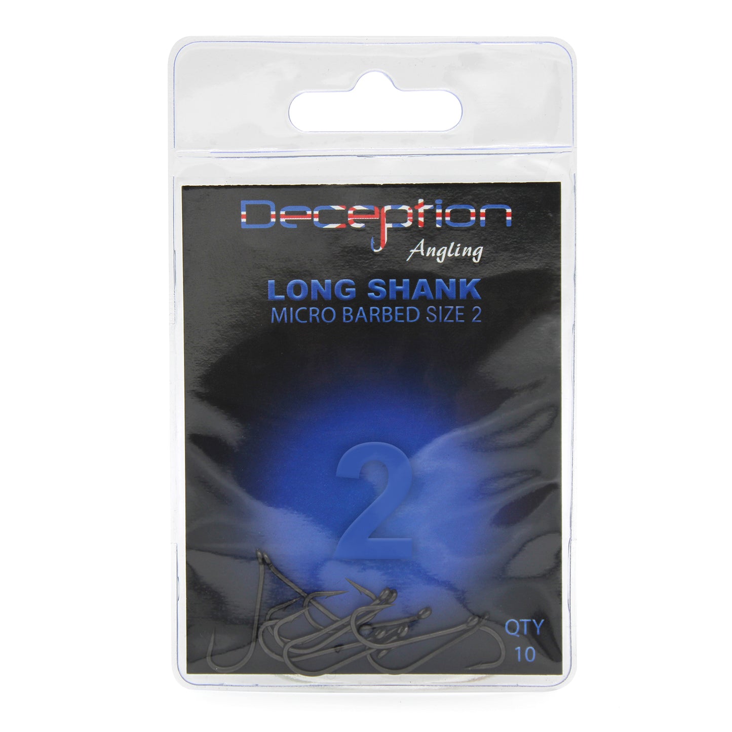 Deception Angling Long Shank Micro Barbed Fishing Hooks Pack of 10 - Size 2