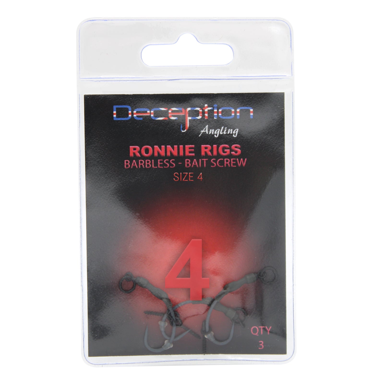 Deception Angling Ronnie Rig Fishing Hooks with Bait Screw Pack of 3 Size 4