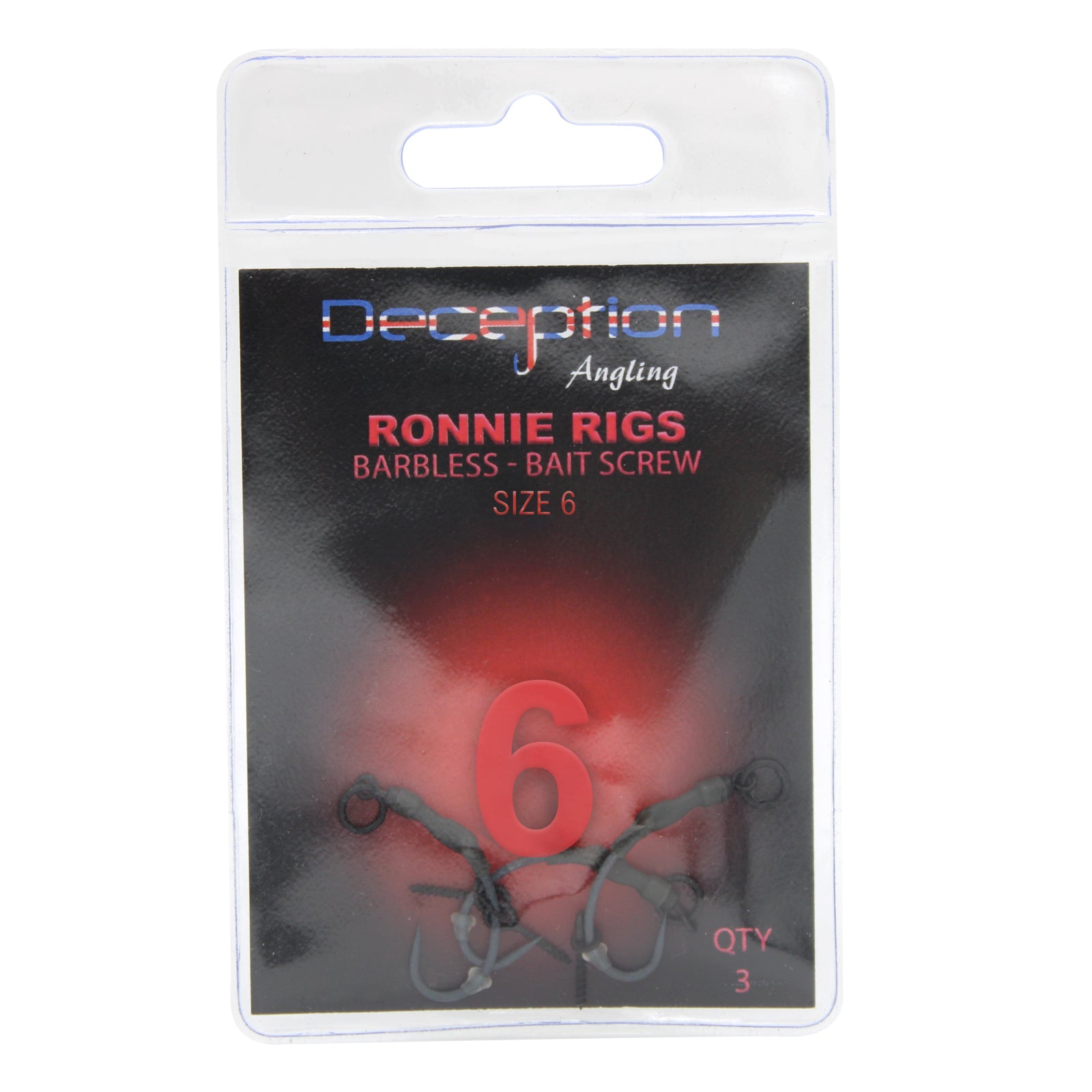 Deception Angling Barbless Ronnie Rig Fishing Hooks with Bait Screw Pack of 3 Size 6
